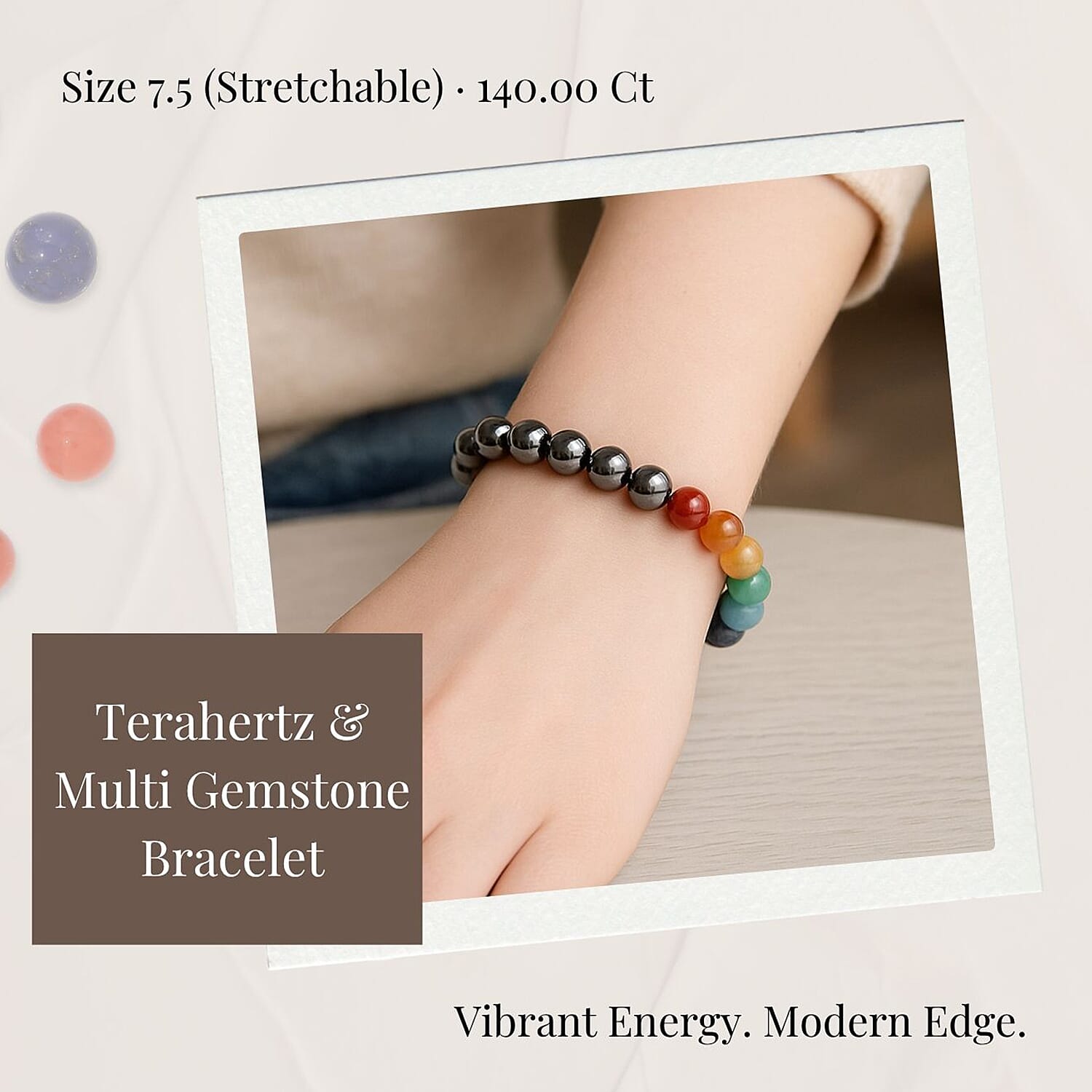 Set of 2 Terahertz & Multi Gemstone Beaded Jewellery Set (Necklace 350 Ct. & Bracelet 140 Ct.) in Rhodium Overlay Sterling Silver