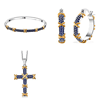 Set of 3- Blue Cubic Zirconia Criss Cross Bangle (Size 7.5), Pendant And Earrings