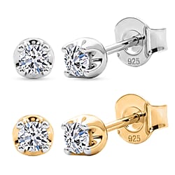 LUXURIANT Lab Grown Diamond Solitaire Stud Push Post Earring in Rhodium Overlay Sterling Silver 0.21 Ct