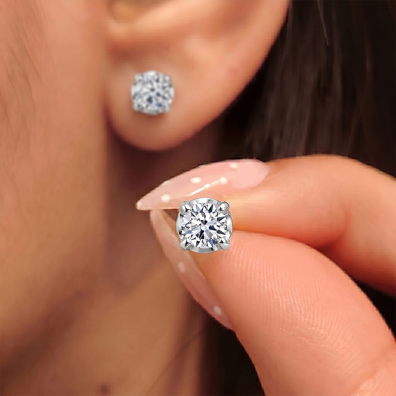 Set of 2 LUXURIANT Lab Grown Diamond Solitaire Stud Earrings &ndash; Rhodium & 18K Yellow Gold Vermeil, 0.21 Ct Each