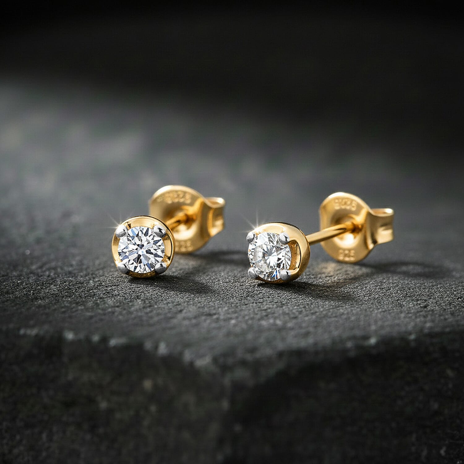 Set of 2 LUXURIANT Lab Grown Diamond Solitaire Stud Earrings &ndash; Rhodium & 18K Yellow Gold Vermeil, 0.21 Ct Each