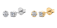 Set of 2 LUXURIANT Lab Grown Diamond Solitaire Stud Earrings &ndash; Rhodium & 18K Yellow Gold Vermeil, 0.21 Ct Each