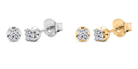 Set of 2 LUXURIANT Lab Grown Diamond Solitaire Stud Earrings &ndash; Rhodium & 18K Yellow Gold Vermeil, 0.21 Ct Each