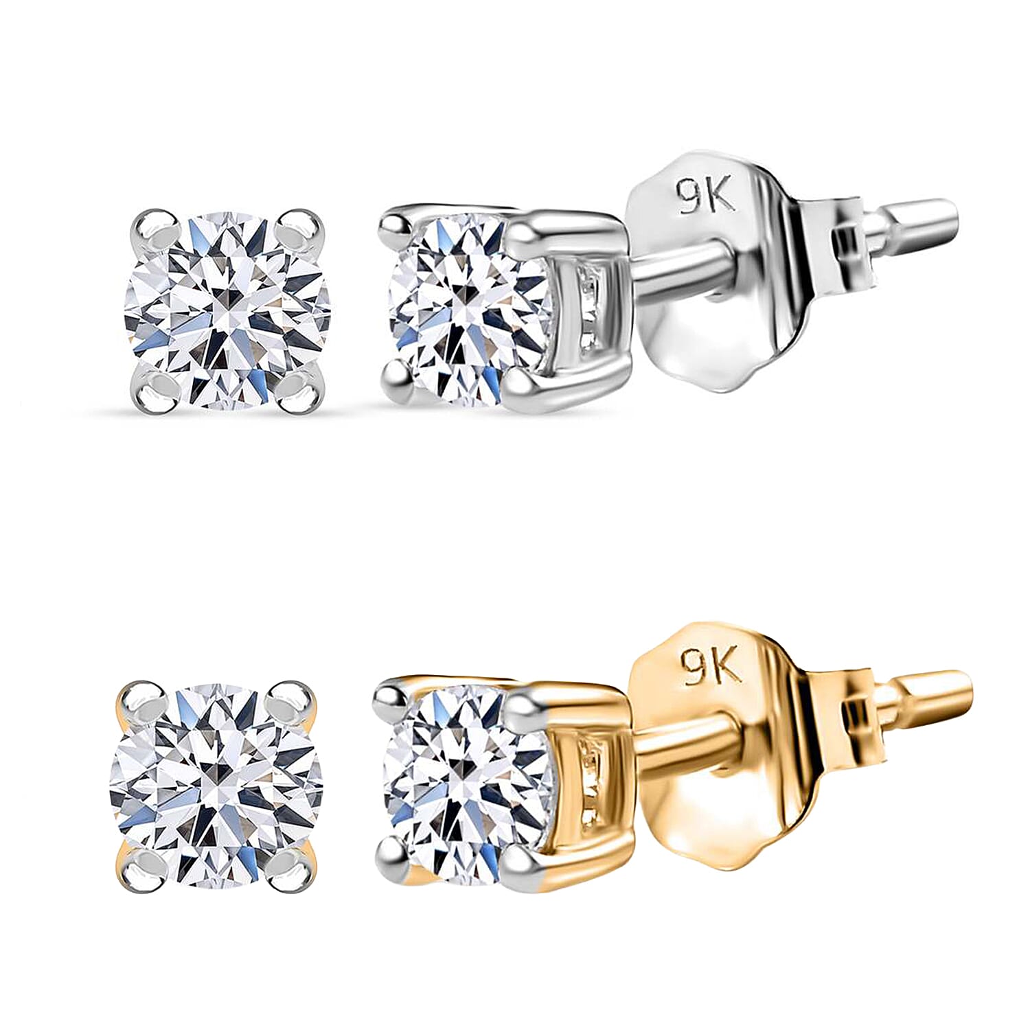 Set of 2 - LUXURIANT 0.25 Ct. Lab Grown Diamond Solitaire Stud Earrings in 9K White Gold and Yellow Gold, SGL Certified
