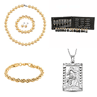 MAY DAY DEAL - Set of 4 Bundle Deals (- Golden Shell Pearl Beads set ,Dragon Emblem Necklace, Rope Bracelet and 14 Gemstone Wish Bottles)