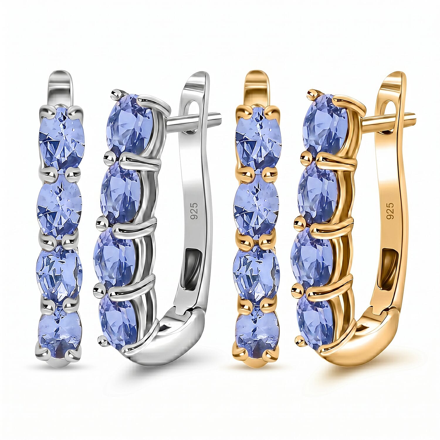 Tanzanite December Birthstone Hoop Earrings Bundle in Platinum Plated & 18K Vermeil Yellow Gold Plated Sterling Silver
