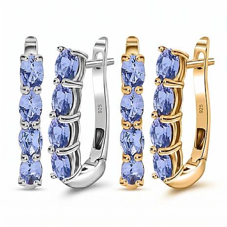 Tanzanite December Birthstone Hoop Earrings Bundle in Platinum Plated & 18K Vermeil Yellow Gold Plated Sterling Silver
