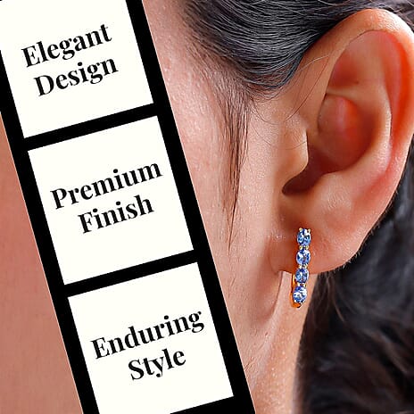Tanzanite December Birthstone Hoop Earrings Bundle in Platinum Plated & 18K Vermeil Yellow Gold Plated Sterling Silver