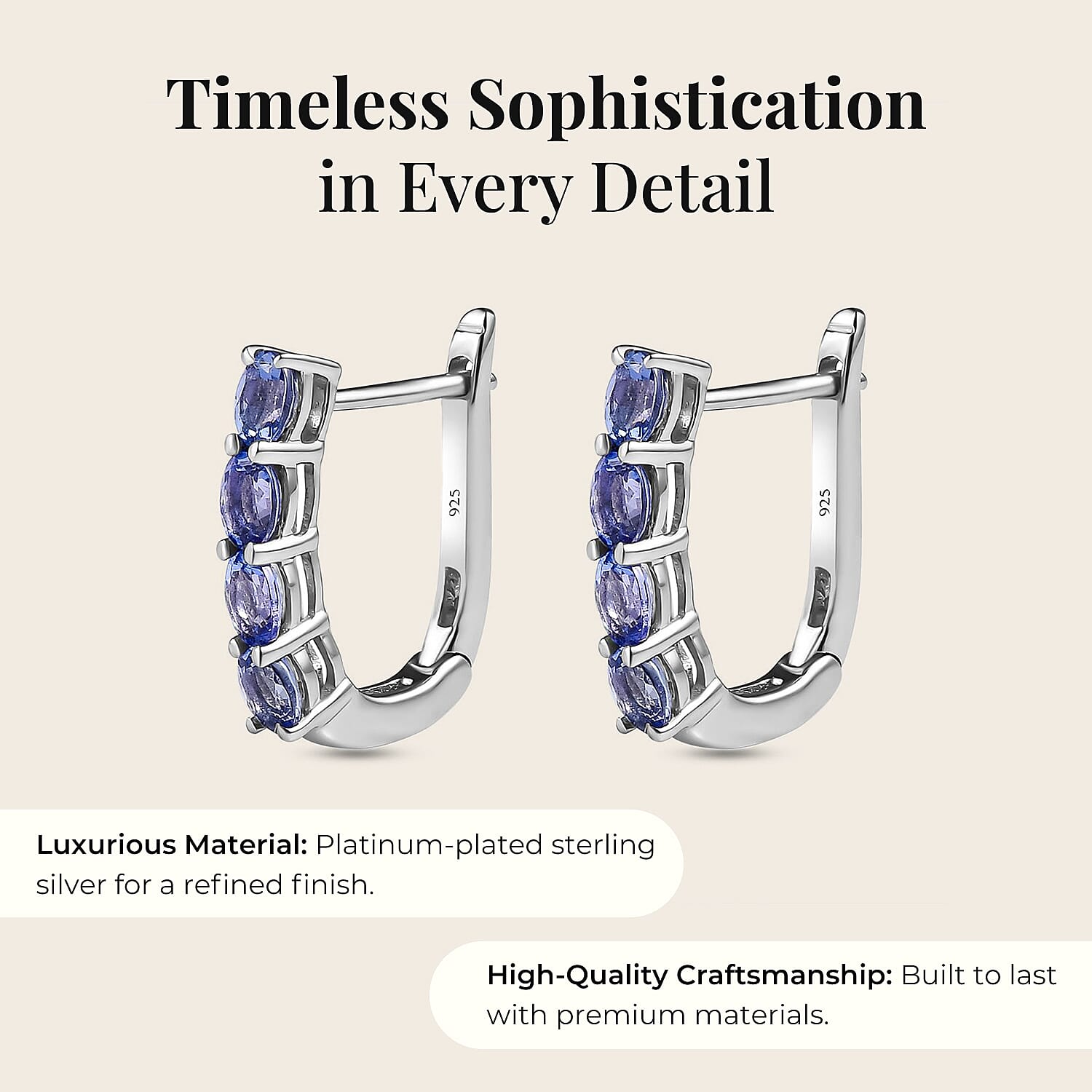 Tanzanite December Birthstone Hoop Earrings Bundle in Platinum Plated & 18K Vermeil Yellow Gold Plated Sterling Silver