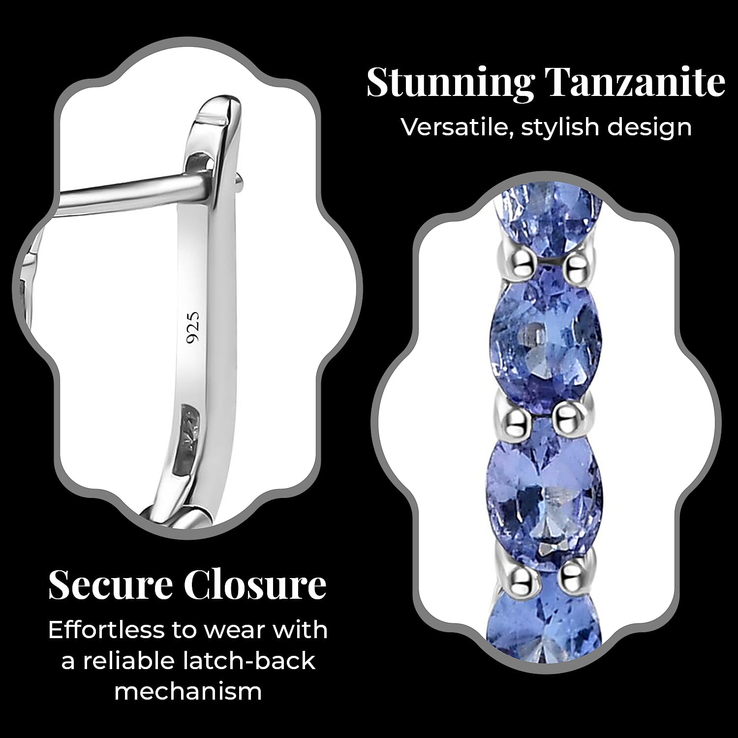 Tanzanite December Birthstone Hoop Earrings Bundle in Platinum Plated & 18K Vermeil Yellow Gold Plated Sterling Silver