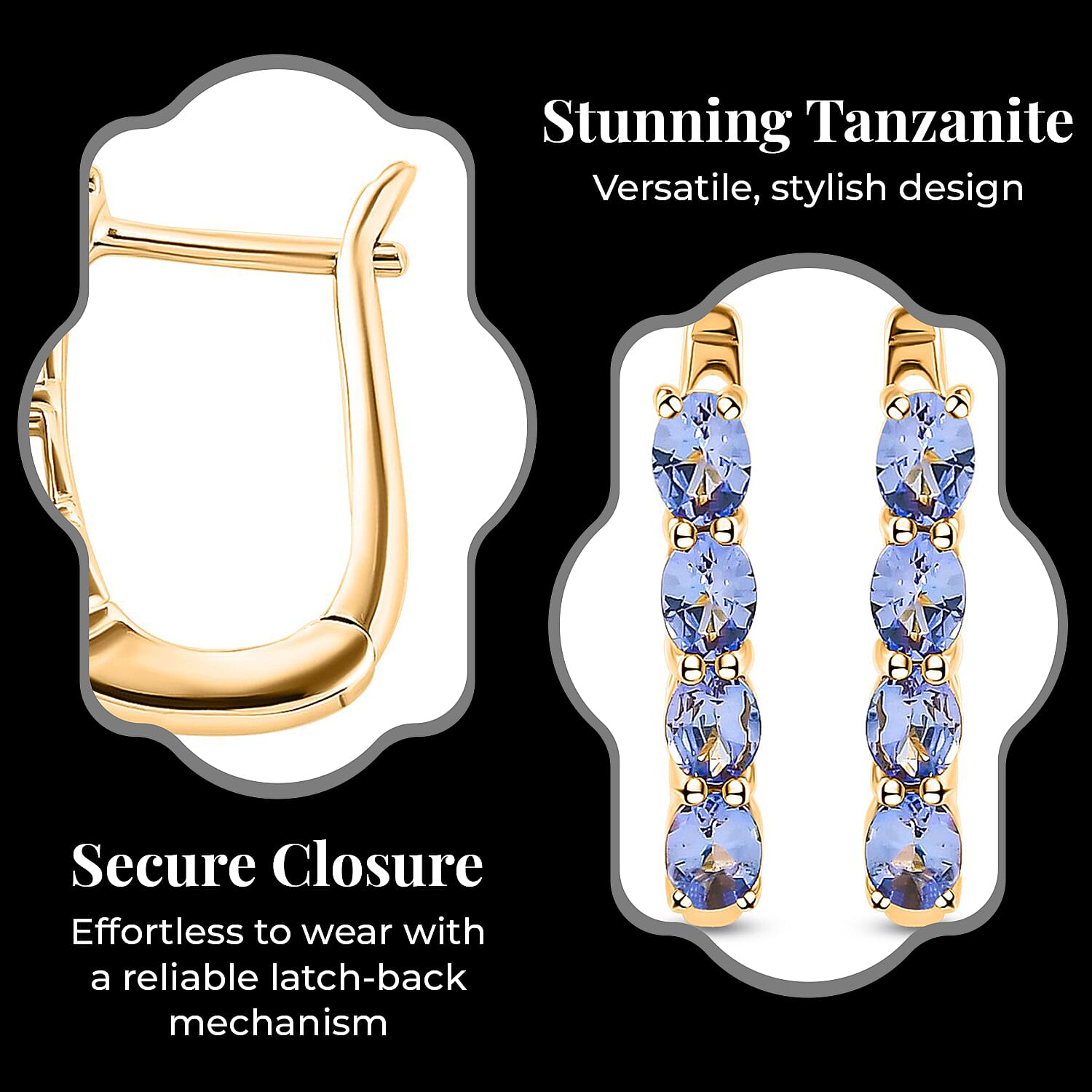Tanzanite December Birthstone Hoop Earrings Bundle in Platinum Plated & 18K Vermeil Yellow Gold Plated Sterling Silver