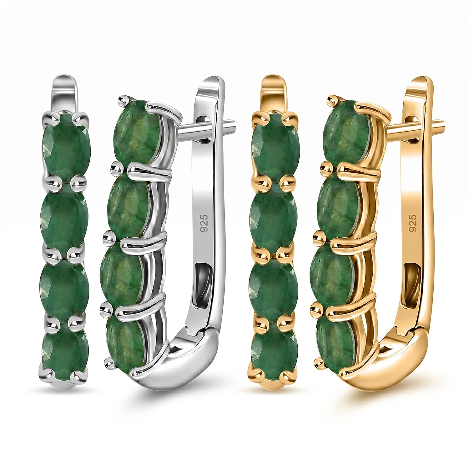 Emerald May Birthstone Hoop Earrings Bundle in Platinum Plated & 18K Vermeil Yellow Gold Plated Sterling Silver