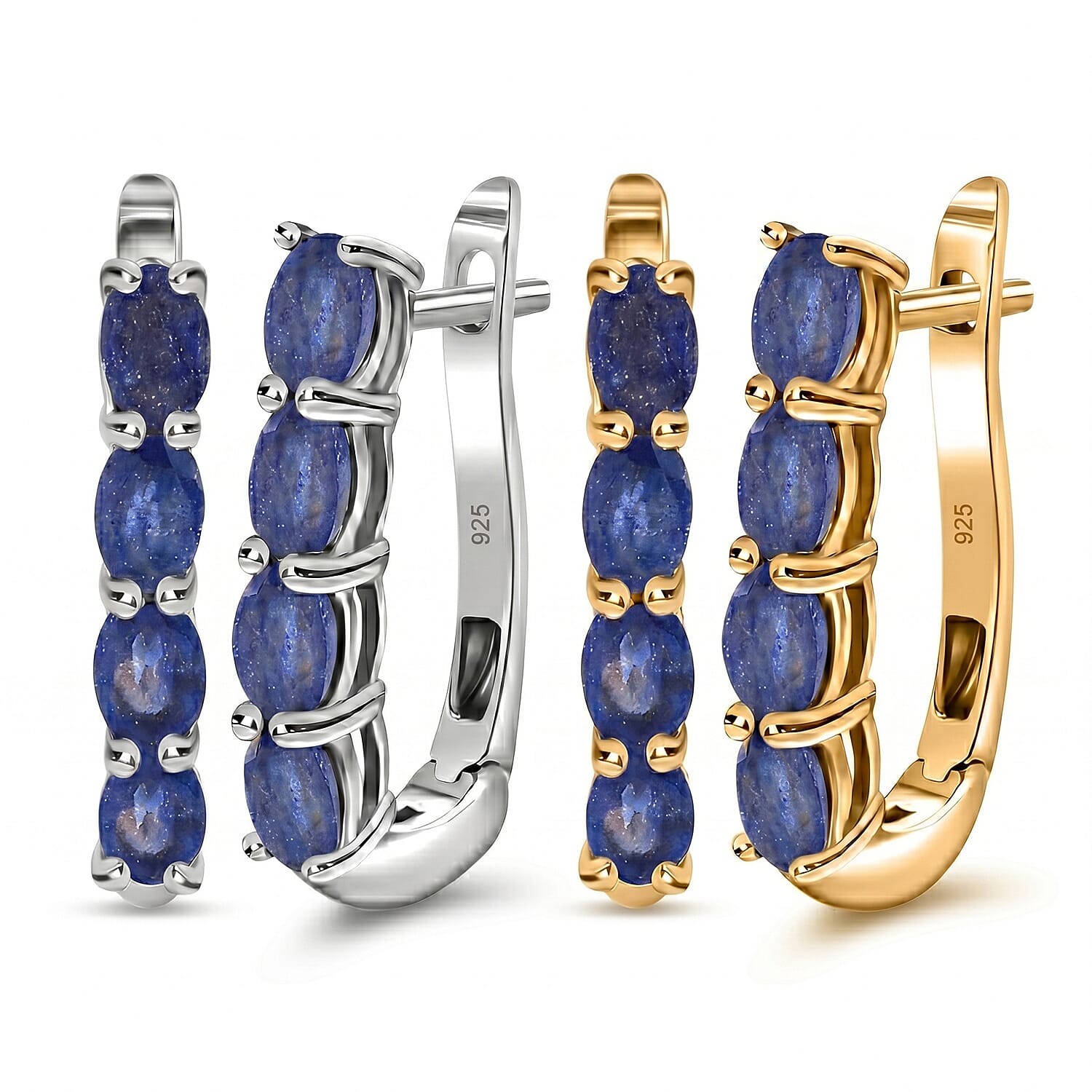 Sapphire September Birthstone Hoop Earrings Bundle in Platinum Plated & 18K Vermeil Yellow Gold Plated Sterling Silver