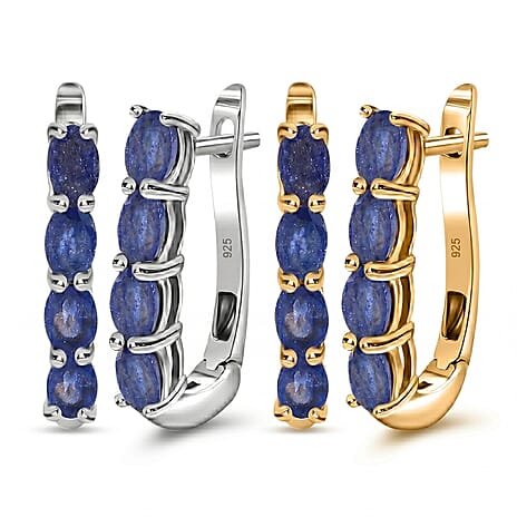 Sapphire September Birthstone Hoop Earrings Bundle in Platinum Plated & 18K Vermeil Yellow Gold Plated Sterling Silver