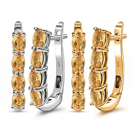 Citrine November Birthstone Hoop Earrings Bundle in Platinum Plated & 18K Vermeil Yellow Gold Plated Sterling Silver