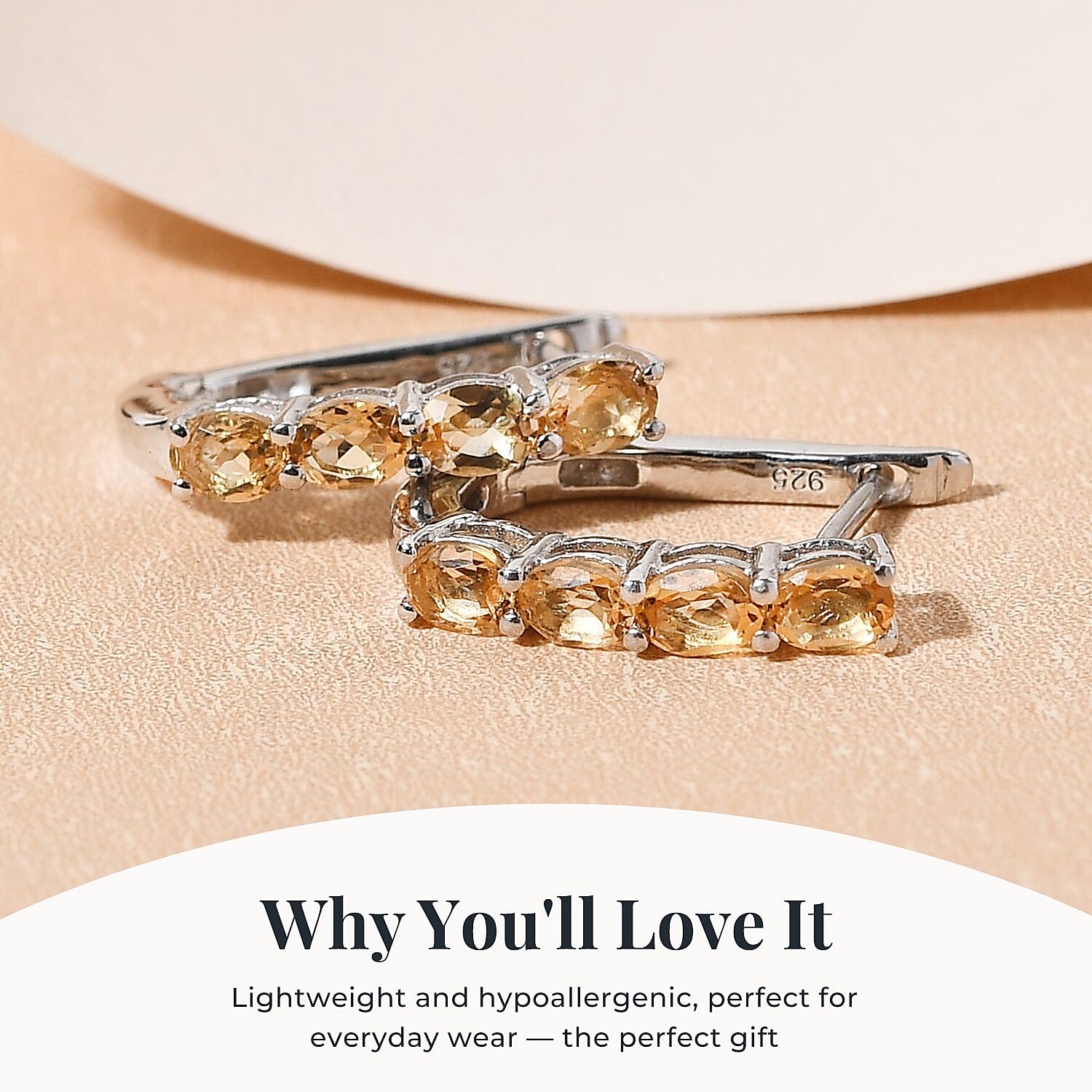Citrine November Birthstone Hoop Earrings Bundle in Platinum Plated & 18K Vermeil Yellow Gold Plated Sterling Silver