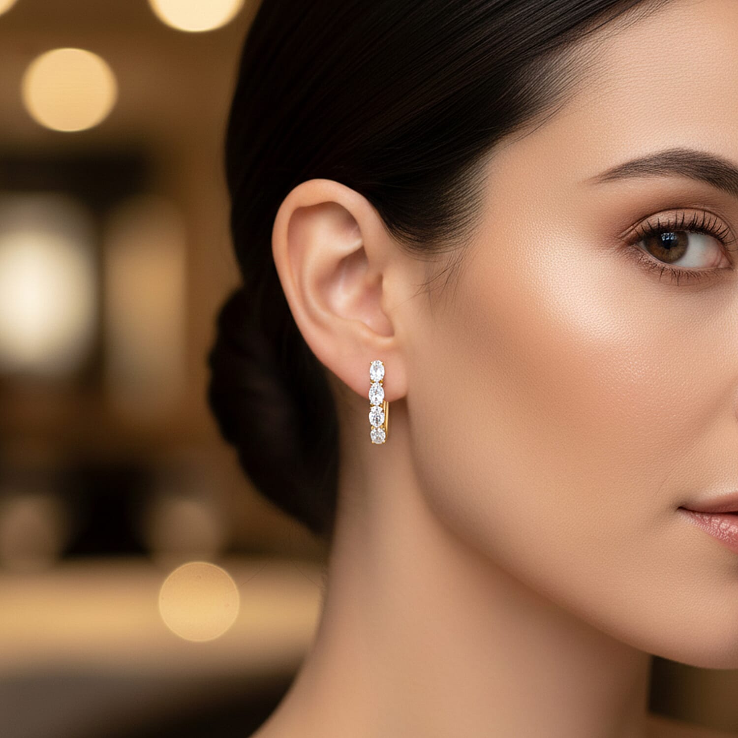 Moissanite April Birthstone Hoop Earrings Bundle in Platinum Plated & 18K Vermeil Yellow Gold Plated Sterling Silver