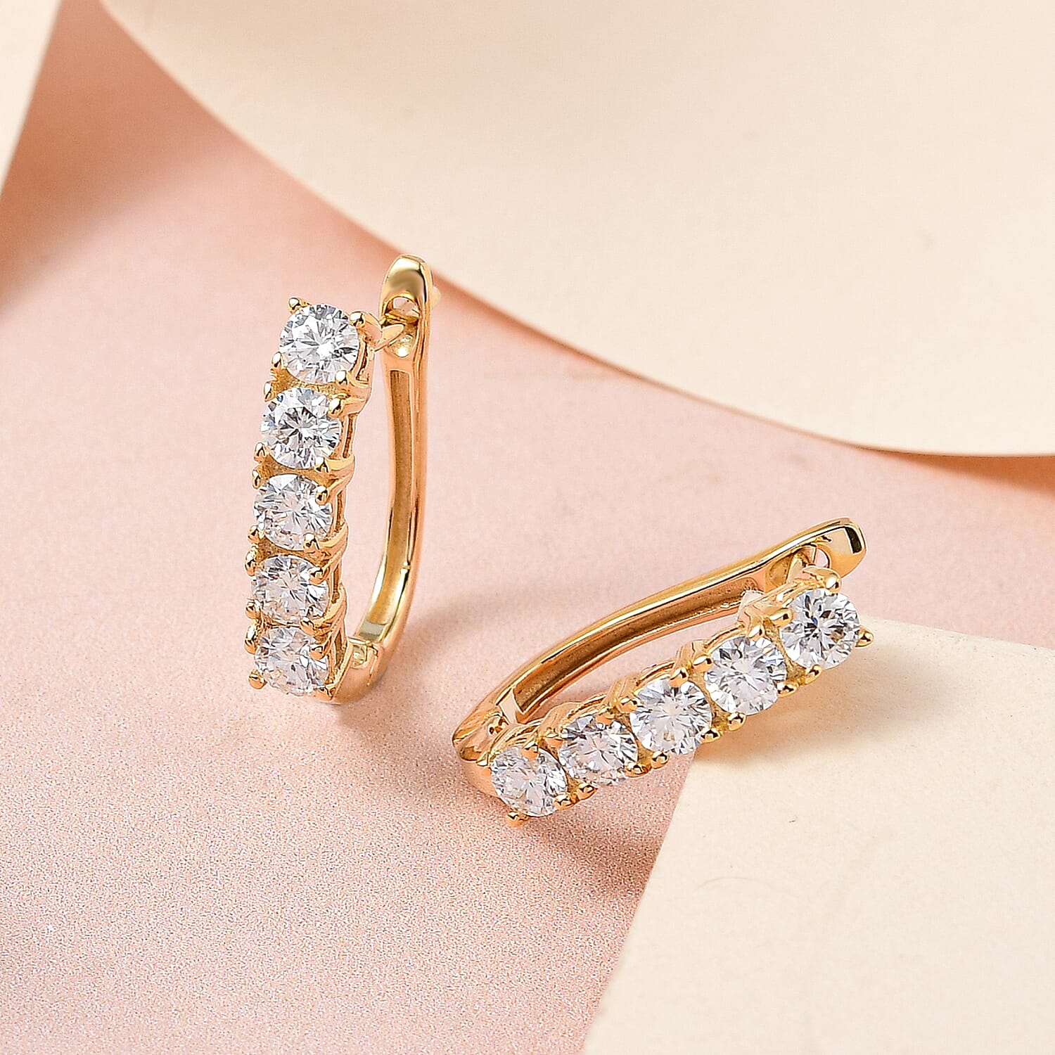 Moissanite April Birthstone Hoop Earrings Bundle in Platinum Plated & 18K Vermeil Yellow Gold Plated Sterling Silver