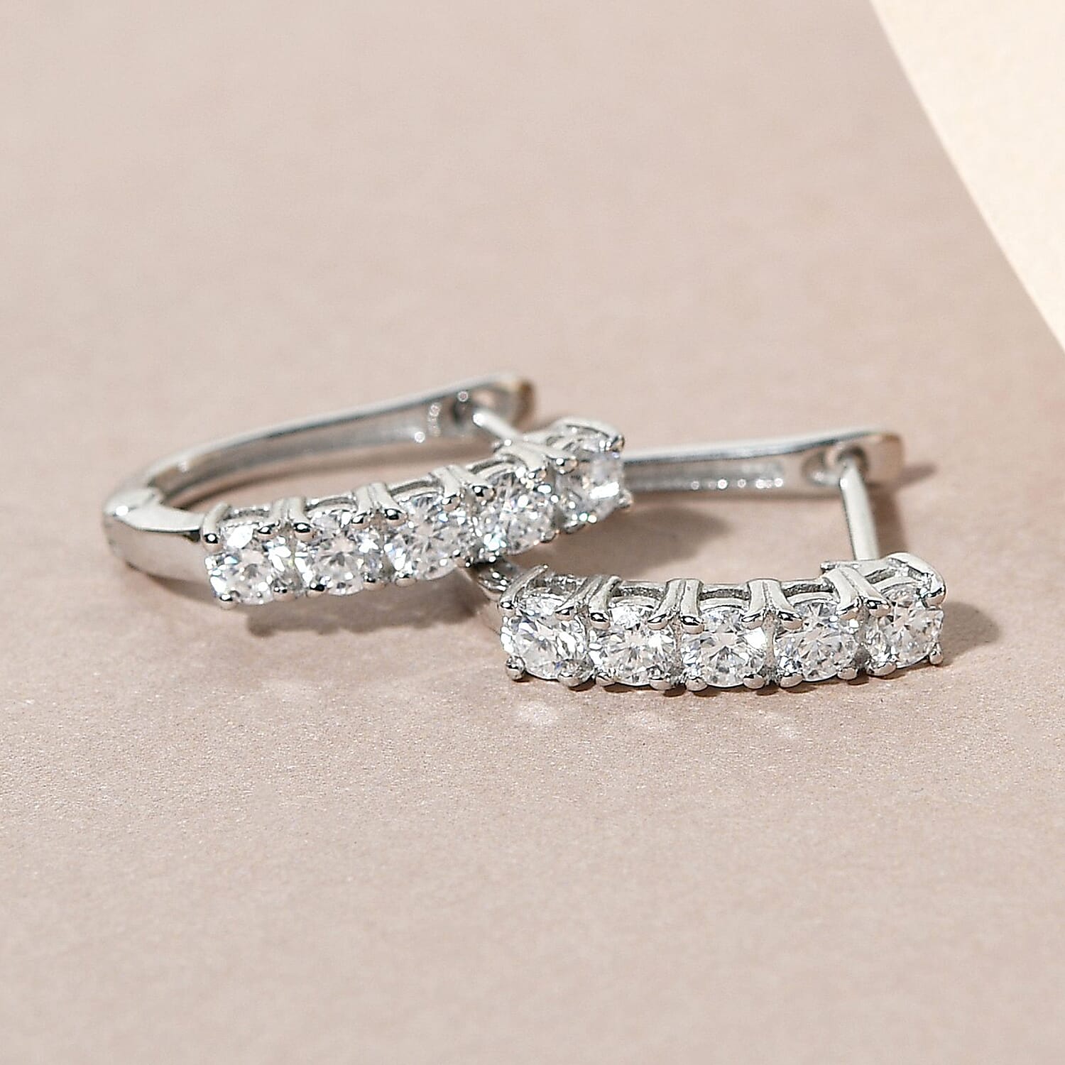 Moissanite April Birthstone Hoop Earrings Bundle in Platinum Plated & 18K Vermeil Yellow Gold Plated Sterling Silver