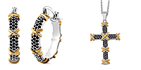 Set of 2 - Black Cubic Zirconia Criss Cross Pendant with Chain & Earring - Black