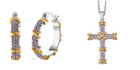 Set of 2 - Pink Cubic Zirconia Criss Cross Pendant with Chain & Earring - Pink