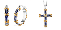 Set of 2 - Blue Cubic Zirconia Criss Cross Pendant with Chain & Earring - Blue
