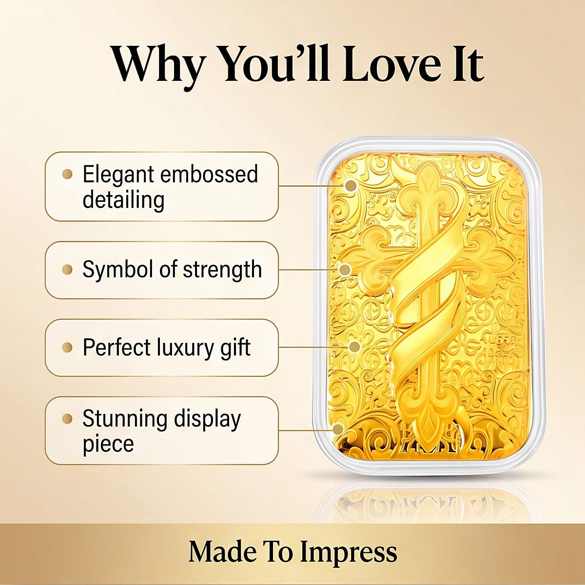 Set of 2 - 24K Yellow Gold (99.9 % Purity) Cross Embossed Collectables (Each 10mg)