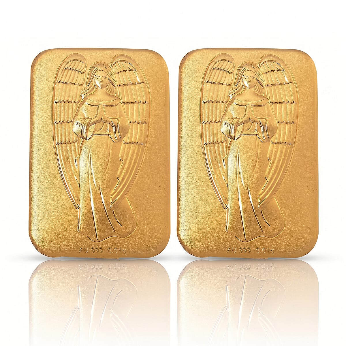 Set of 2 - 24K Yellow Gold (99.9% Purity) Angel Embossment Collectables (Each 10mg)