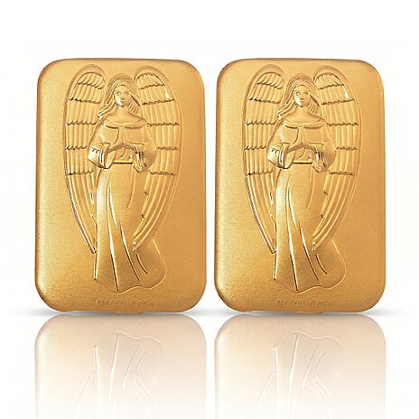 Set of 2 - 24K Yellow Gold (99.9% Purity) Angel Embossment Collectables (Each 10mg)