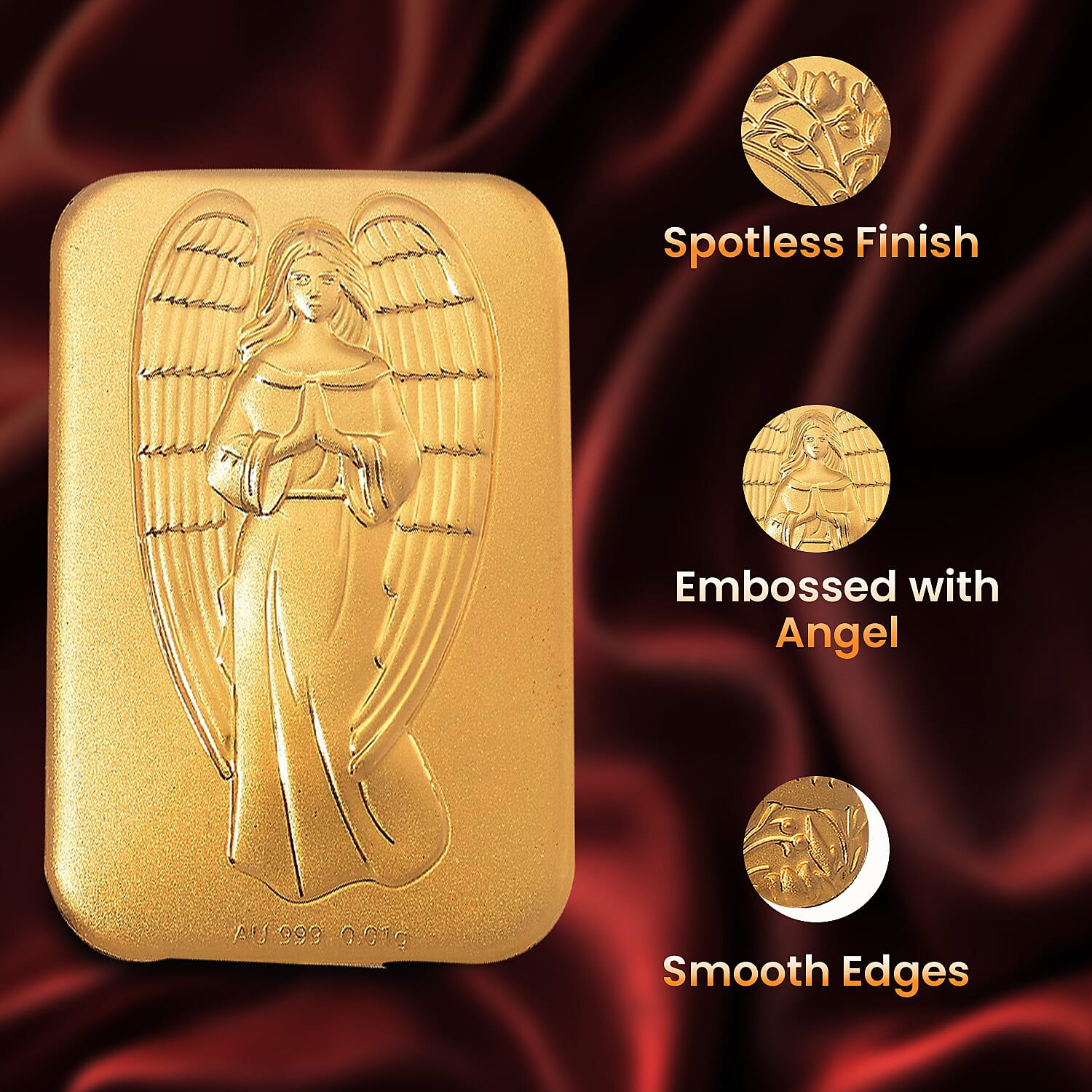 Set of 2 - 24K Yellow Gold (99.9% Purity) Angel Embossment Collectables (Each 10mg)