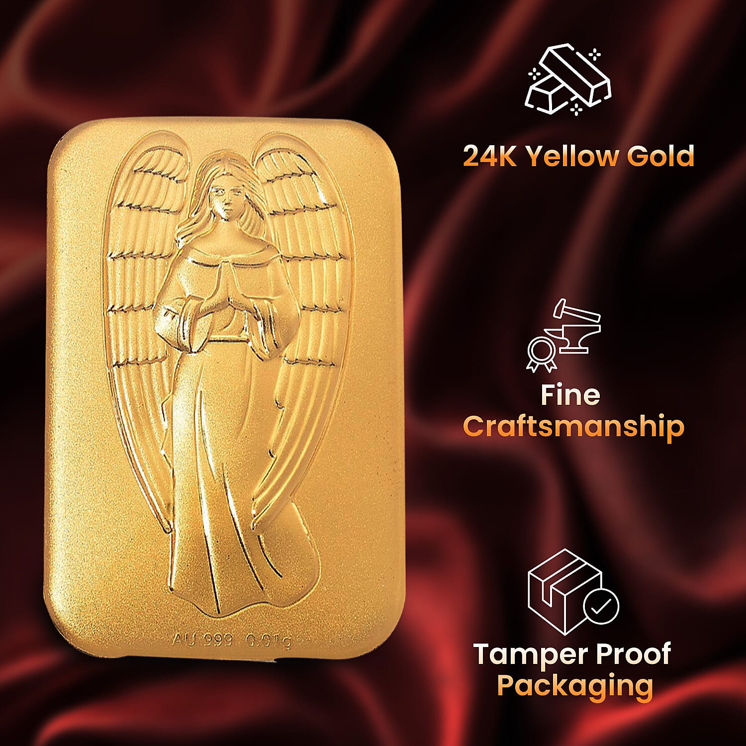 Set of 2 - 24K Yellow Gold (99.9% Purity) Angel Embossment Collectables (Each 10mg)