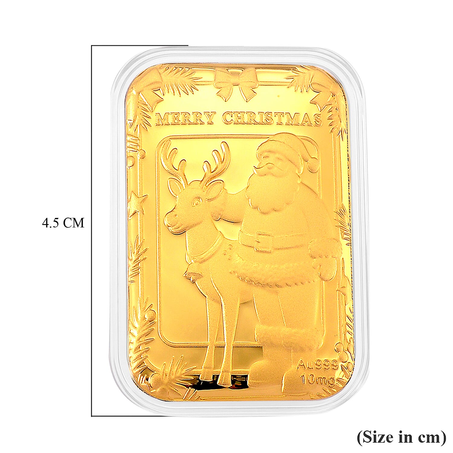 Set of 2 - 24K Yellow Gold (99.9% Purity) Santa & Reindeer Embossed Foil Collectable (Each 10mg)