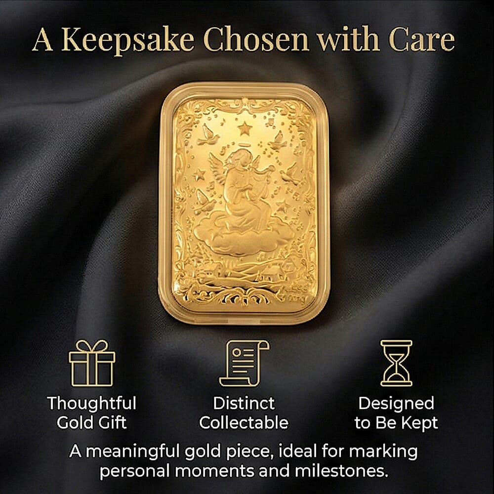 Set of 2 - 24K Yellow Gold (99.9% Purity) Angel Embossed Collectable (39.80 x 25.60 MM) (Each 10mg)