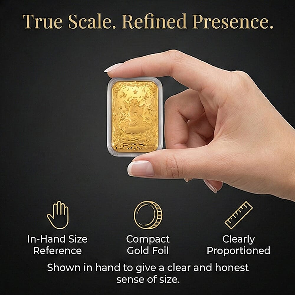 Set of 2 - 24K Yellow Gold (99.9% Purity) Angel Embossed Collectable (39.80 x 25.60 MM) (Each 10mg)
