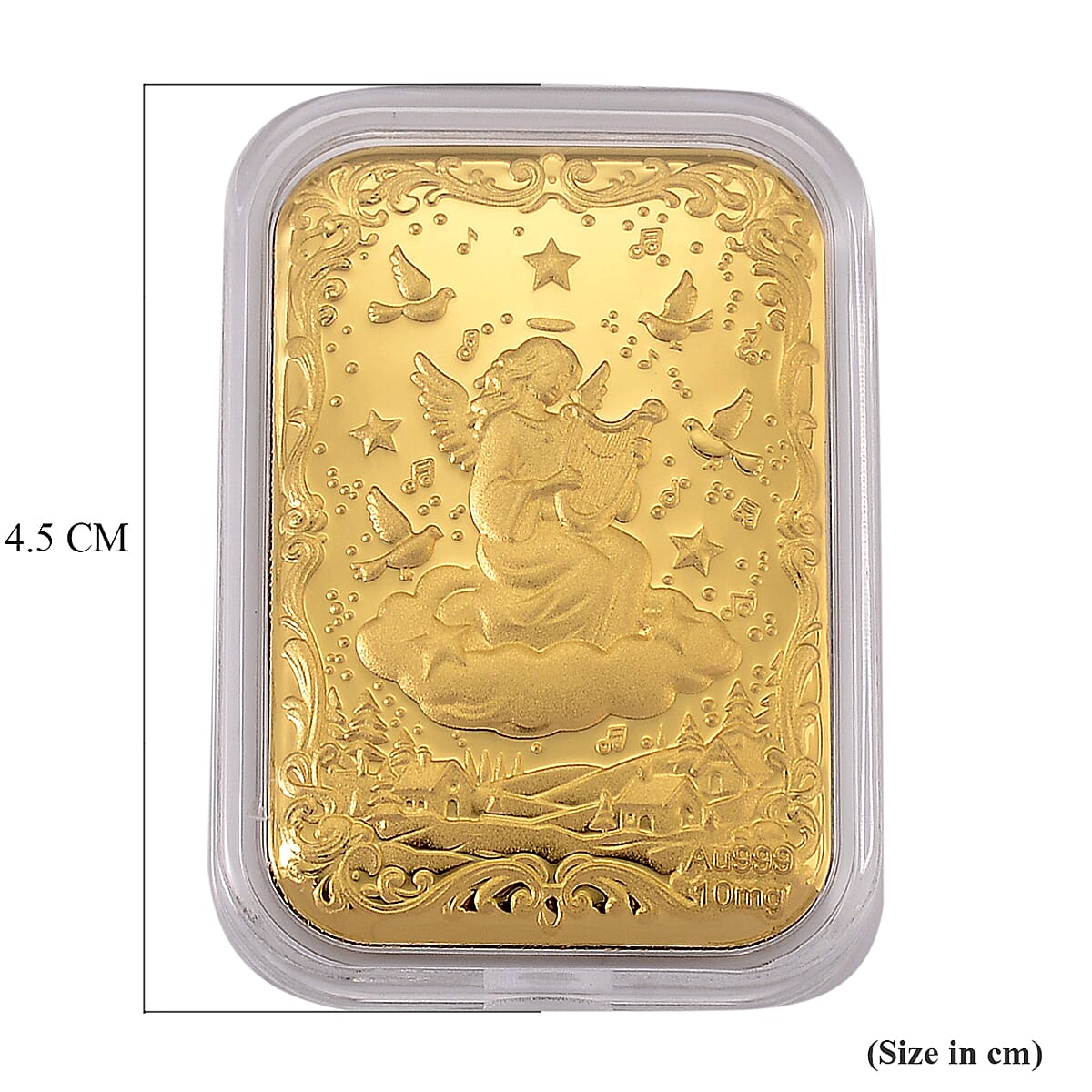 Set of 2 - 24K Yellow Gold (99.9% Purity) Angel Embossed Collectable (39.80 x 25.60 MM) (Each 10mg)