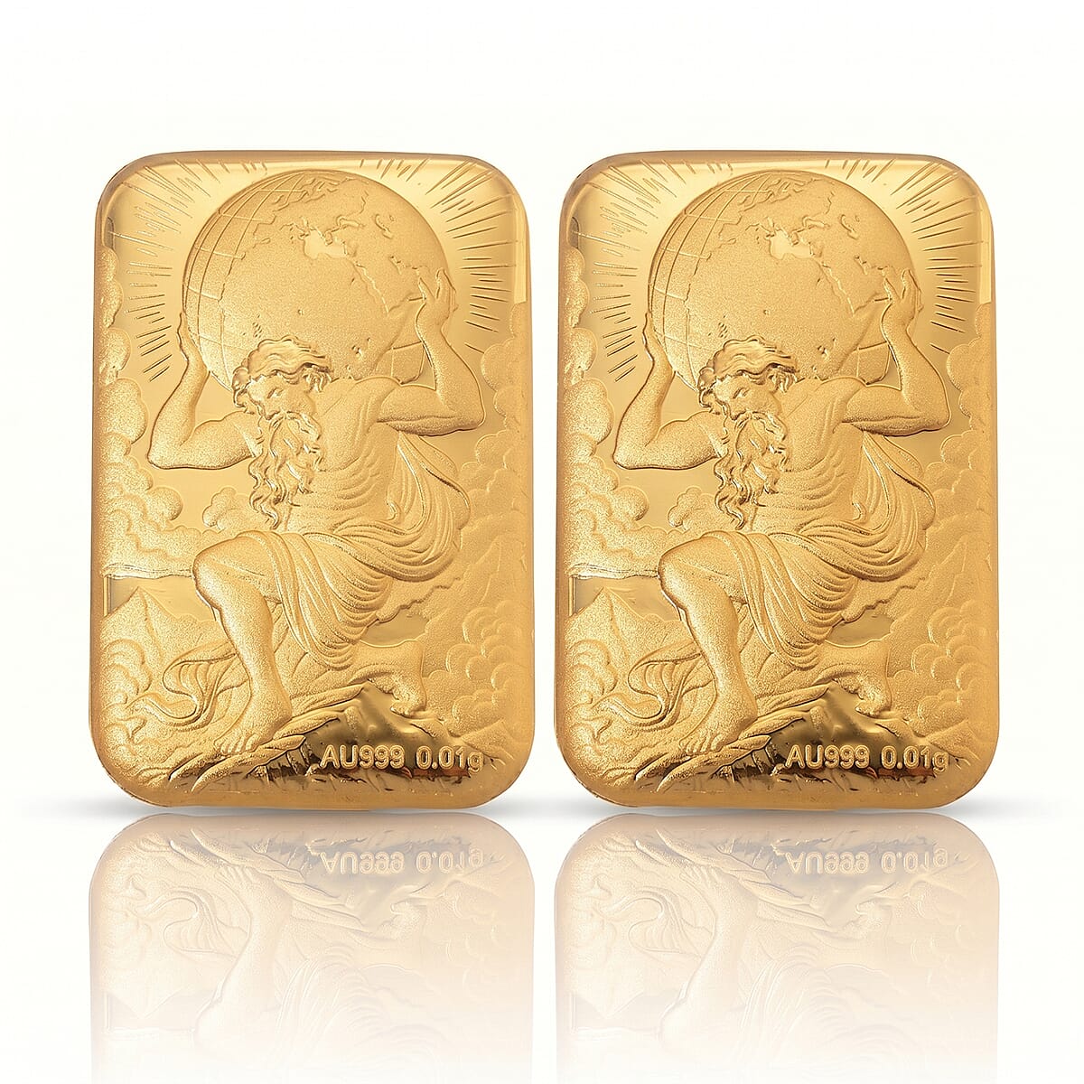 Set of 2 - 24K Yellow Gold (99.9% Purity) Atlas Embossed Collectable (Each 10mg)