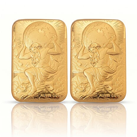 Set of 2 - 24K Yellow Gold (99.9% Purity) Atlas Embossed Collectable (Each 10mg)