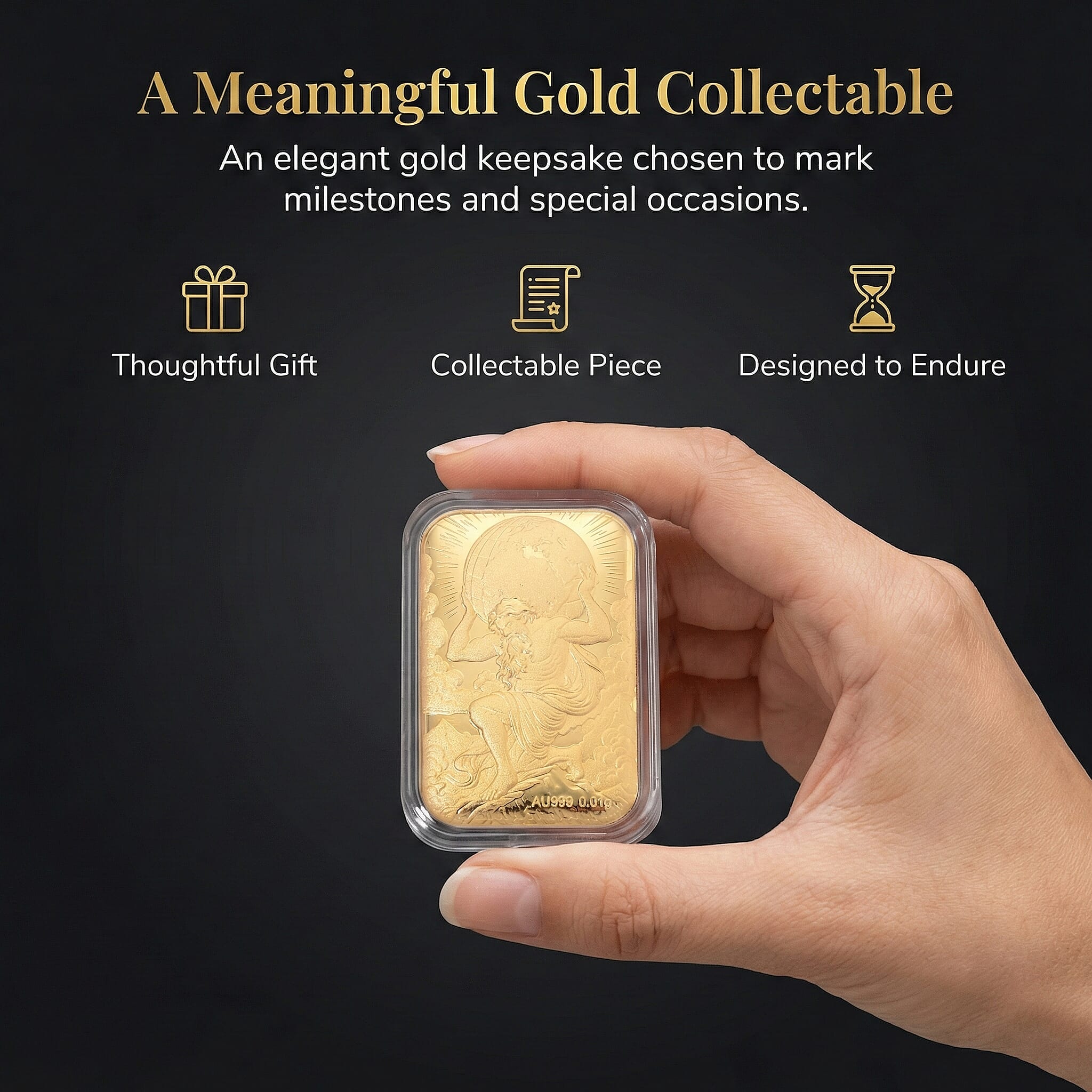 Set of 2 - 24K Yellow Gold (99.9% Purity) Atlas Embossed Collectable (Each 10mg)