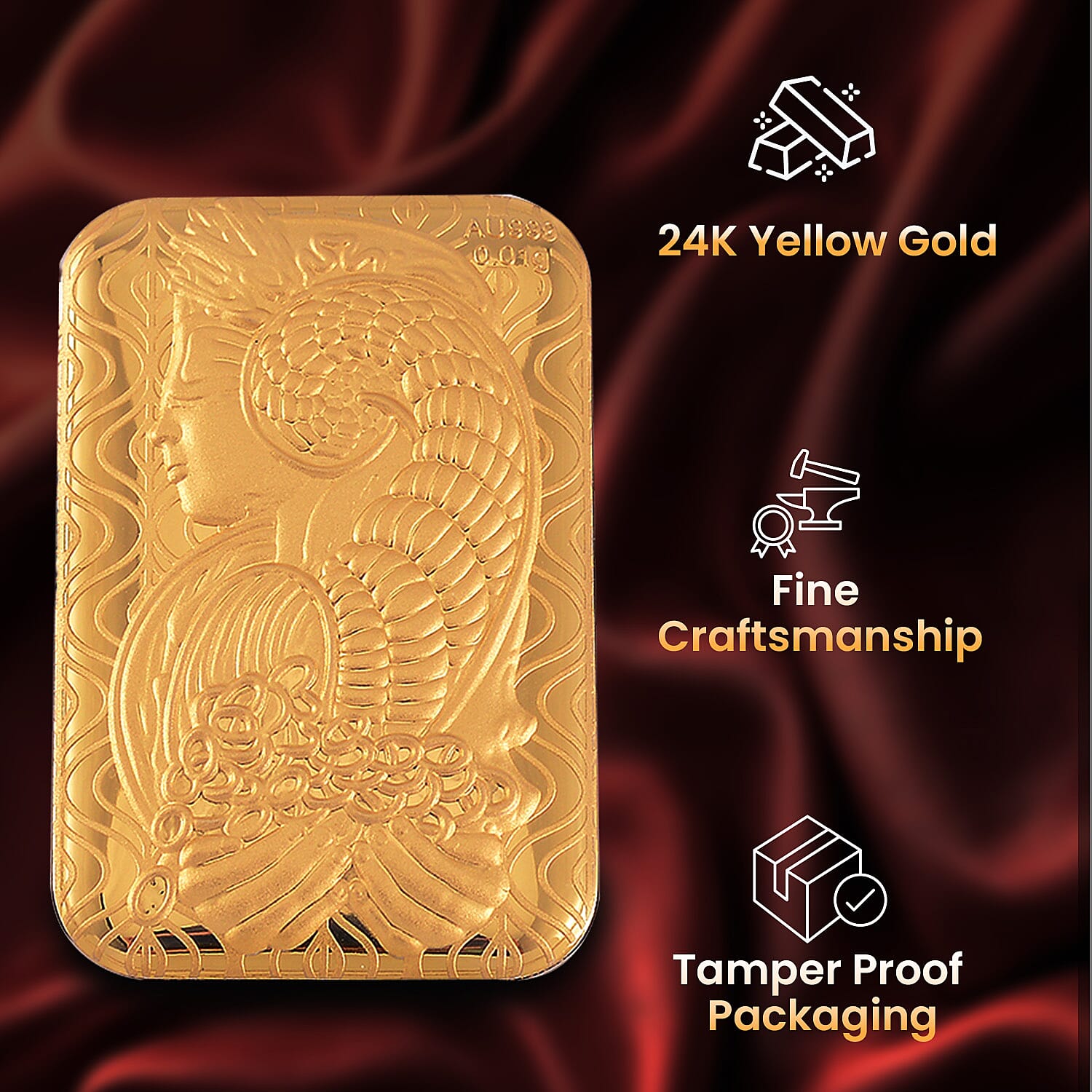 Set of 2 - 24K Yellow Gold (99.9% Purity) Lady Fortuna Collectable (Each 10mg)
