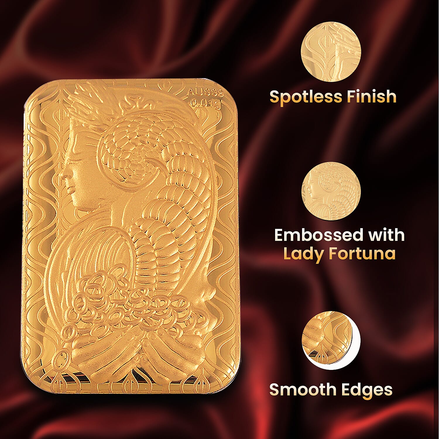 Set of 2 - 24K Yellow Gold (99.9% Purity) Lady Fortuna Collectable (Each 10mg)