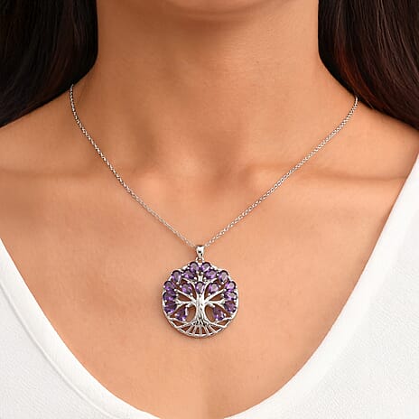 EverTrue Set of African Amethyst Tree Of Life Earrings and Pendant with Chain (Size 20)