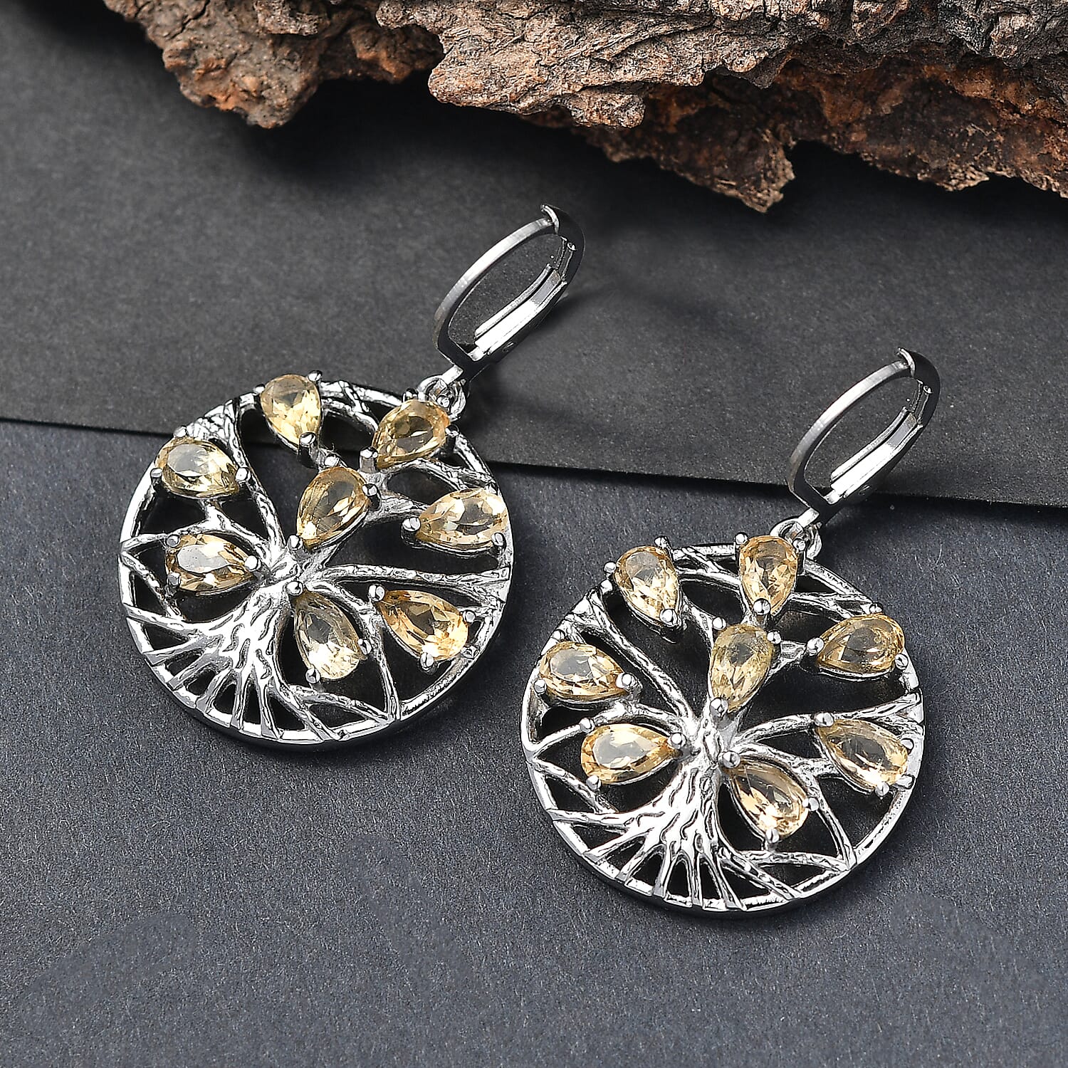 EverTrue Set of Citrine Tree Of Life Earrings and Pendant with Chain (Size 20)