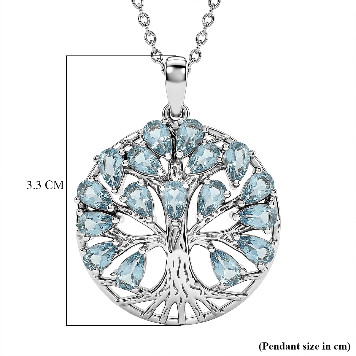 EverTrue Set of Sky Blue Topaz Tree Of Life Earrings and Pendant with Chain (Size 20)