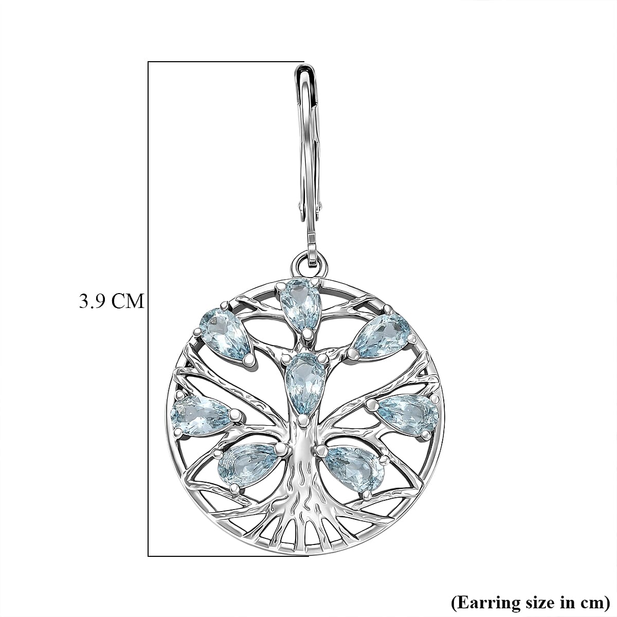EverTrue Set of Sky Blue Topaz Tree Of Life Earrings and Pendant with Chain (Size 20)