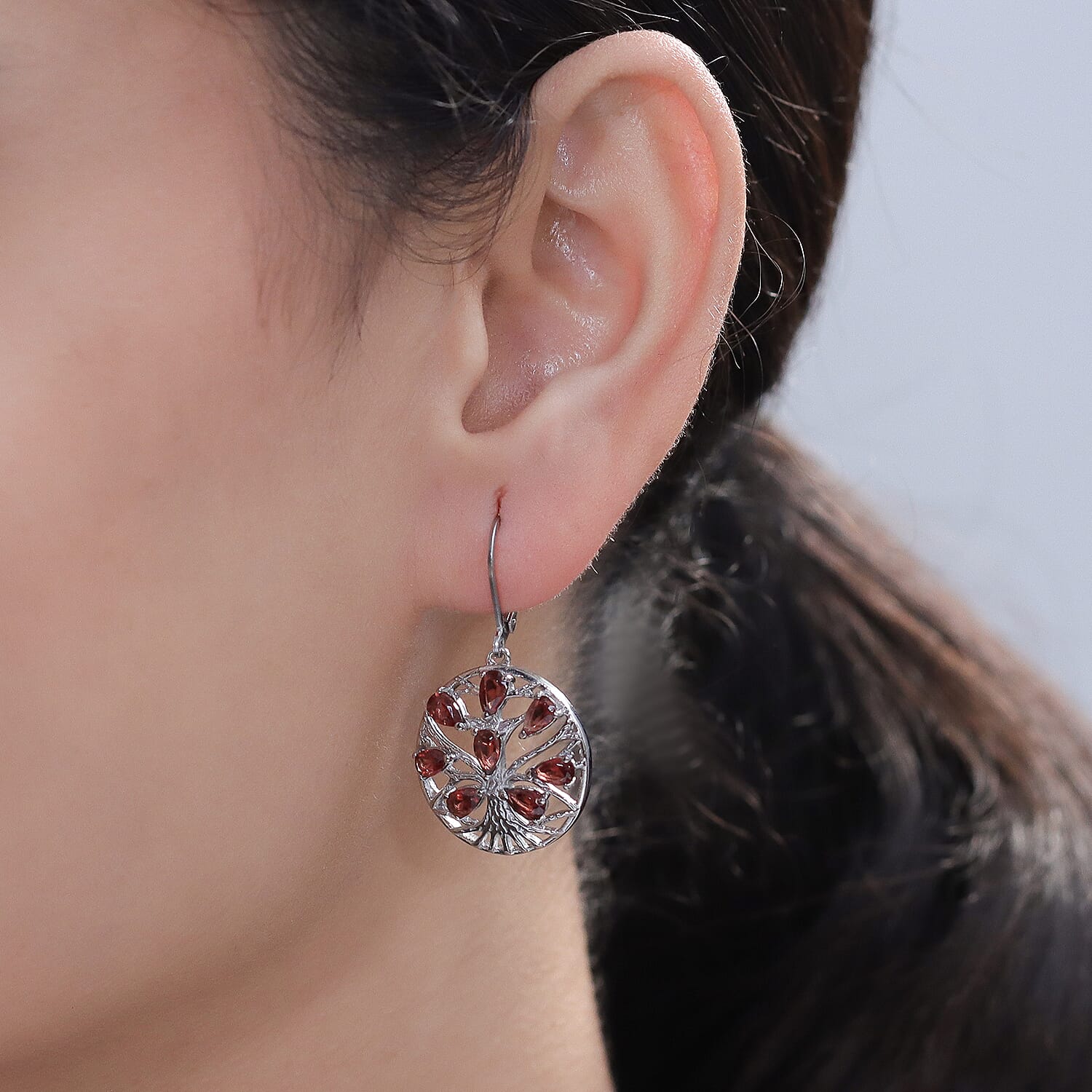 EverTrue Set of Red Garnet Tree Of Life Earrings and Pendant with Chain (Size 20)