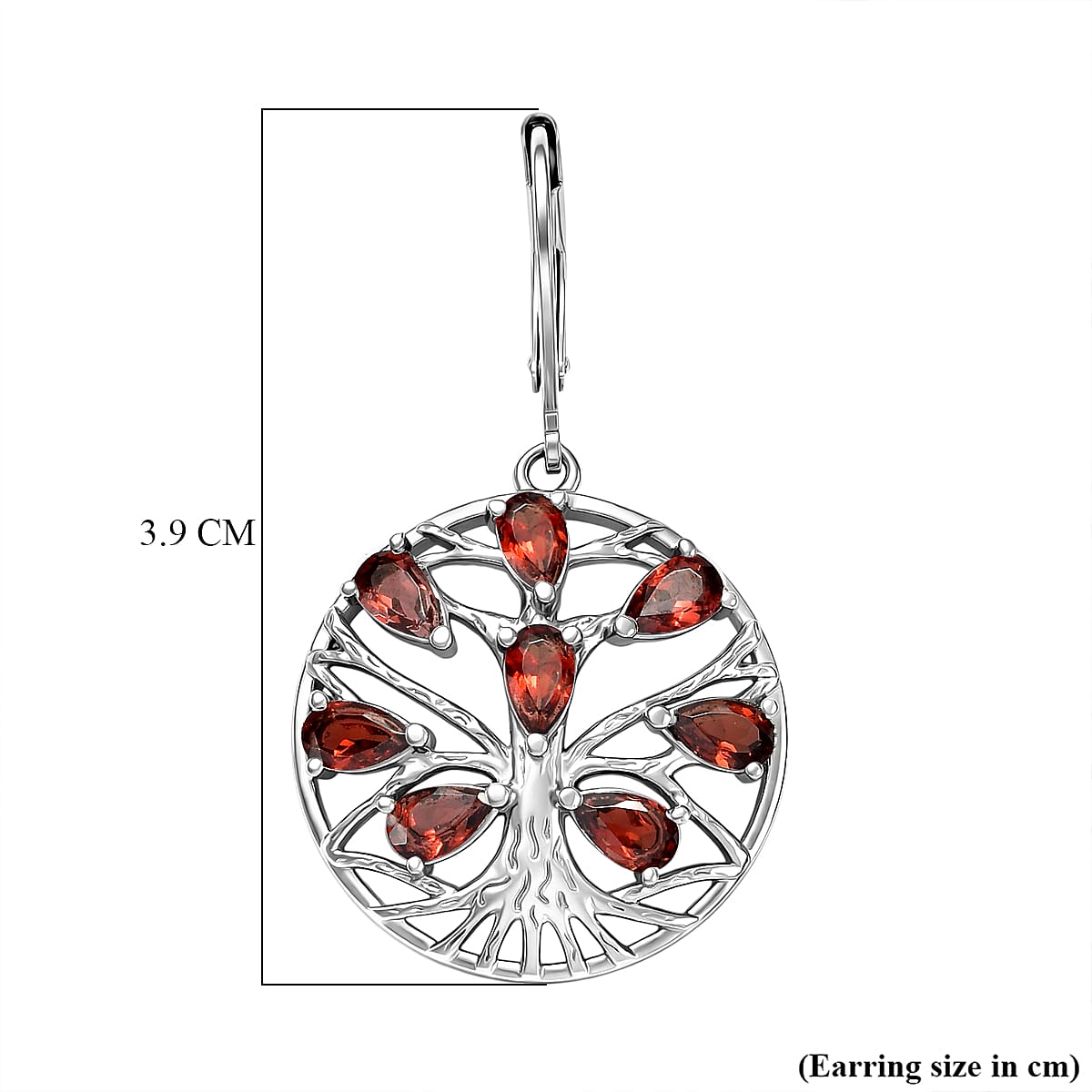 EverTrue Set of Red Garnet Tree Of Life Earrings and Pendant with Chain (Size 20)