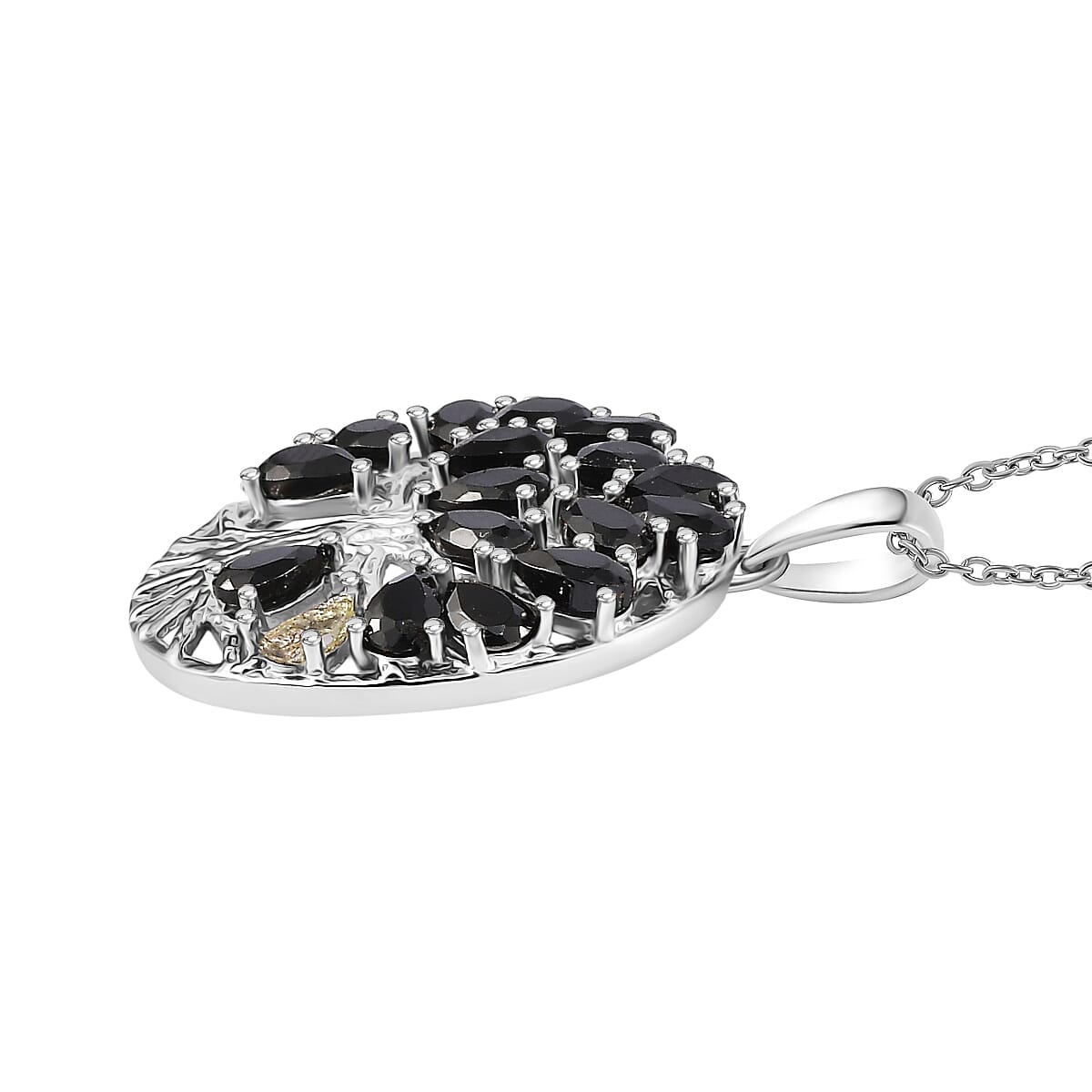 EverTrue Set of Black Spinel Tree Of Life Earrings and Pendant with Chain (Size 20)
