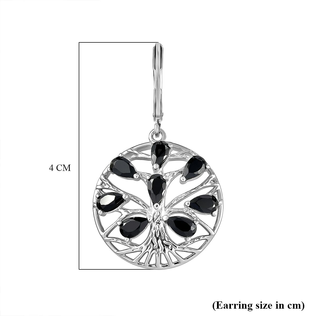 EverTrue Set of Black Spinel Tree Of Life Earrings and Pendant with Chain (Size 20)