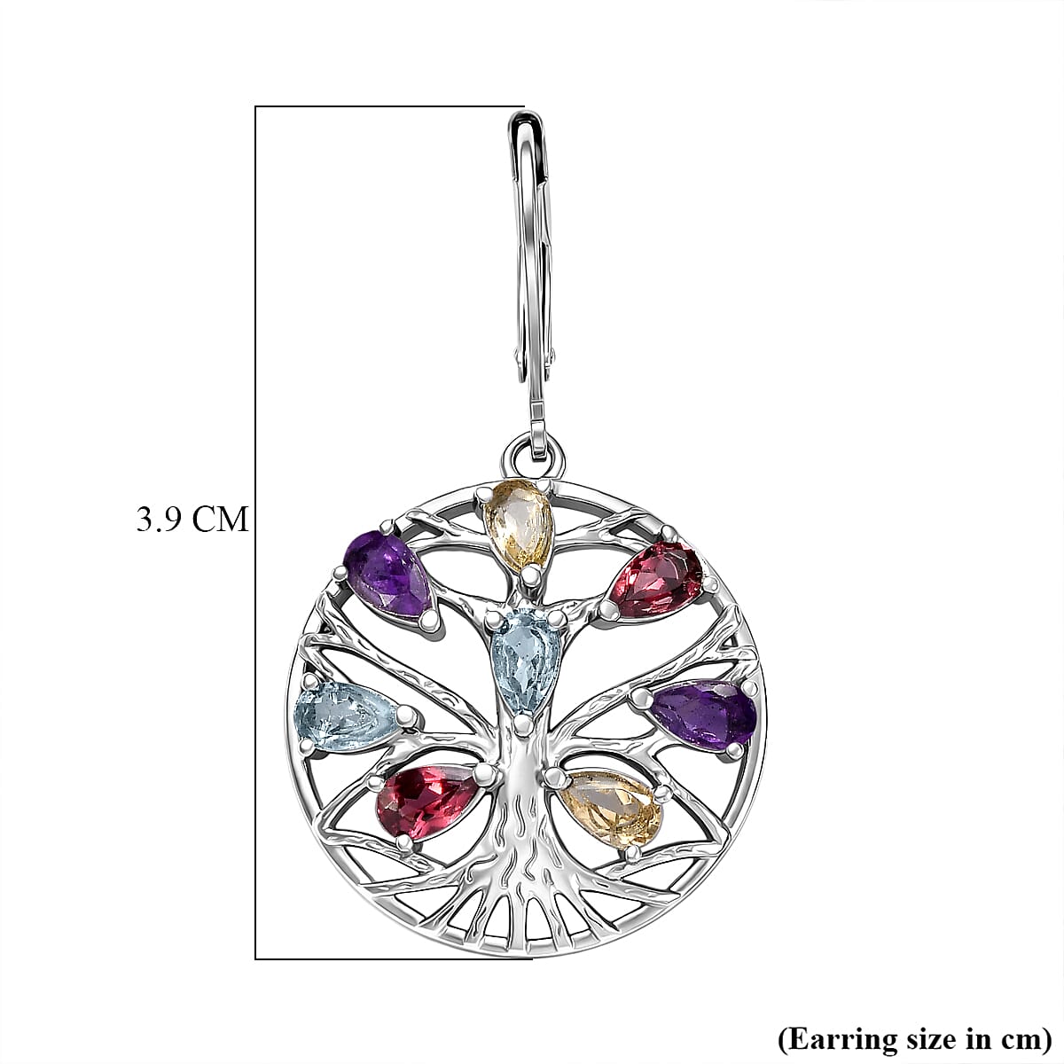 EverTrue Set of Multi Gemstones Tree Of Life Earrings and Pendant with Chain (Size 20)