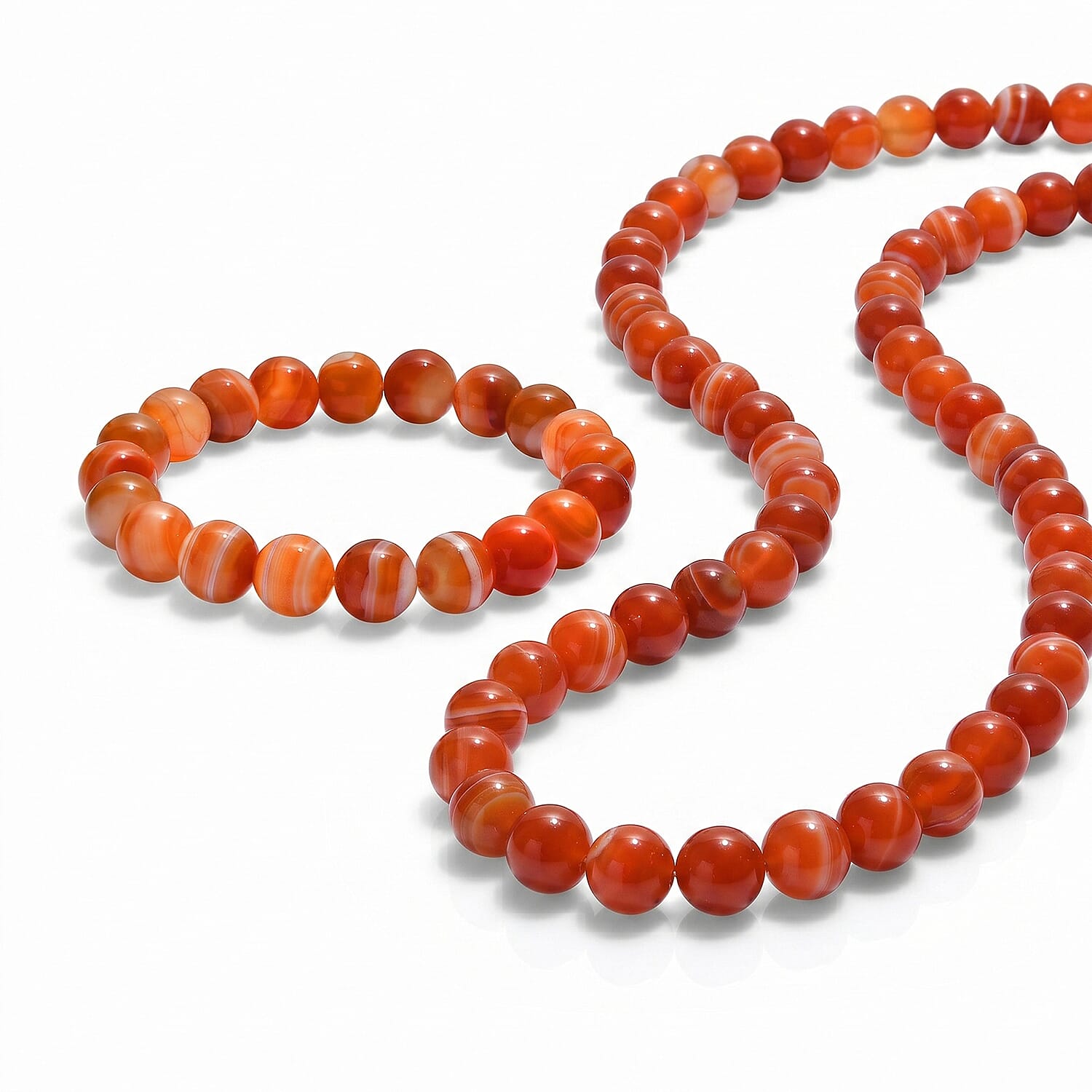 EverTrue Set of Banded Agate Adjustable Beads Bracelet and Necklace (Size - 18-2 Ext) in Yellow Gold Tone